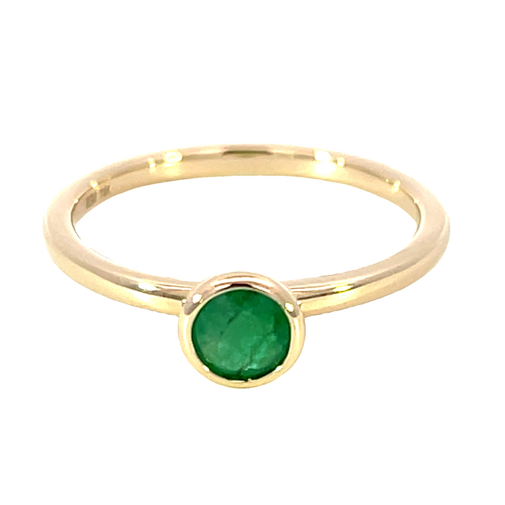 14k Yellow Gold Round Emerald Solitaire Ring