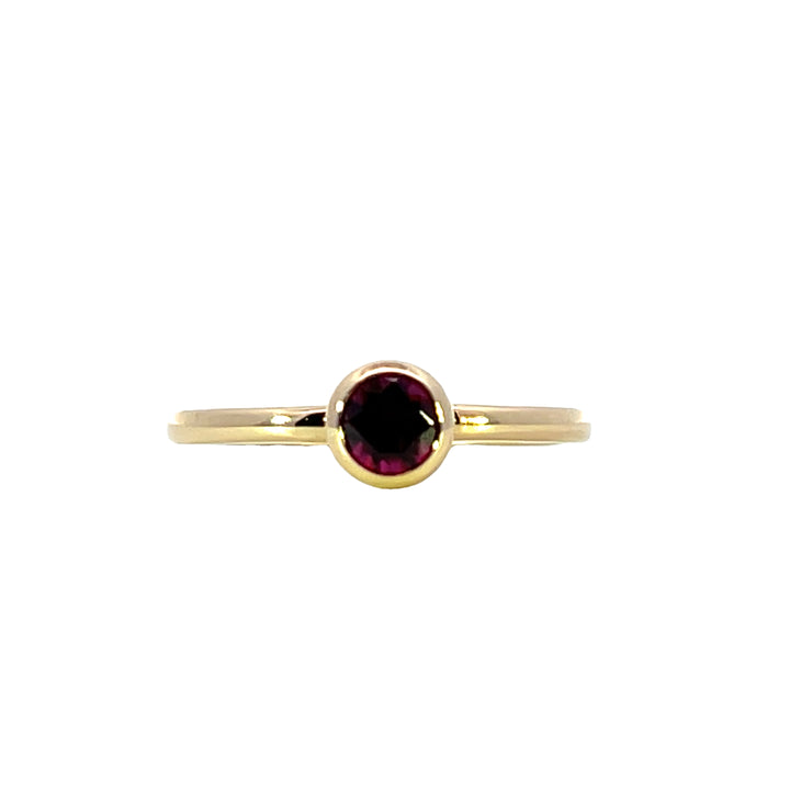 14k Yellow Gold Round Rhodolite Garnet Solitaire Ring