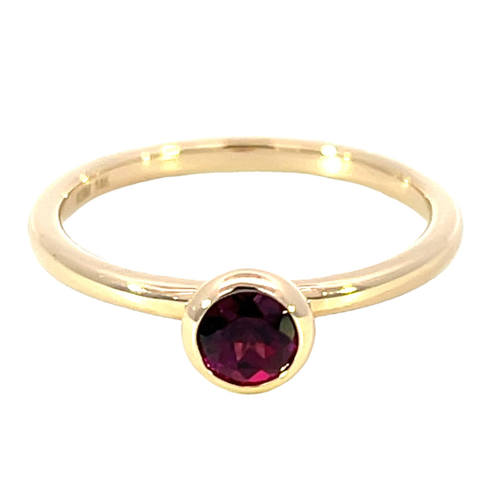 14k Yellow Gold Round Rhodolite Garnet Solitaire Ring