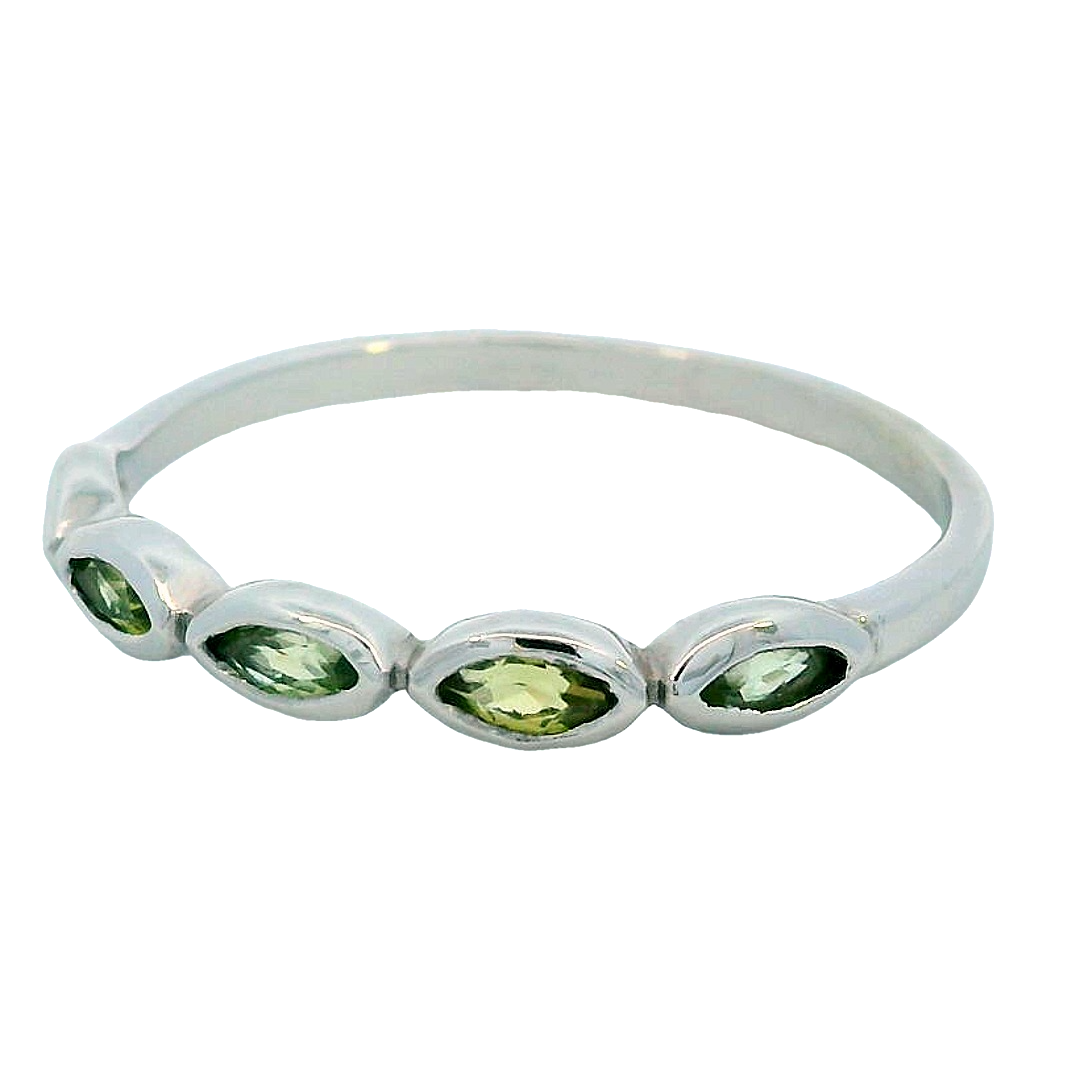 14k White Gold Marquise Peridot 5 Stone Ring