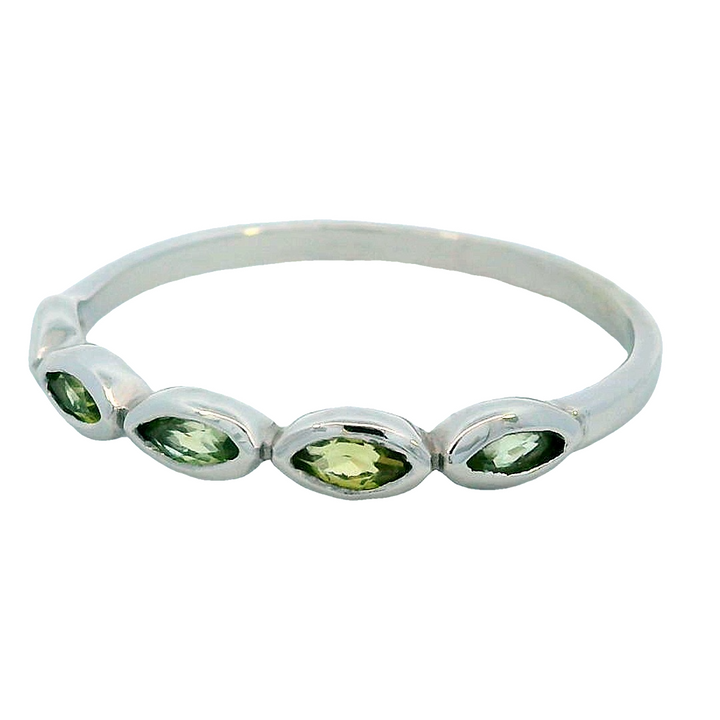 14k White Gold Marquise Peridot 5 Stone Ring