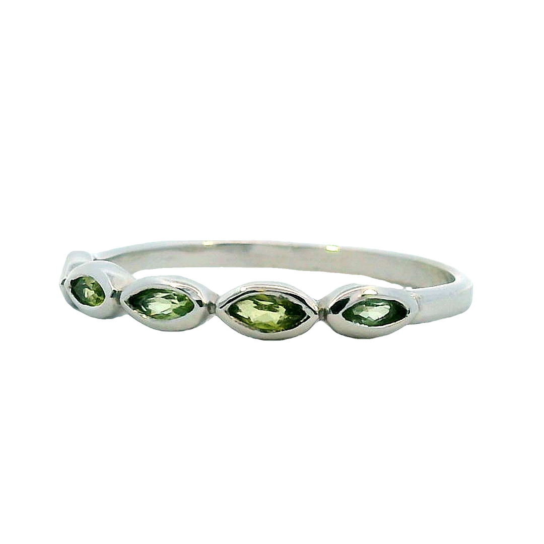 14k White Gold Marquise Peridot 5 Stone Ring