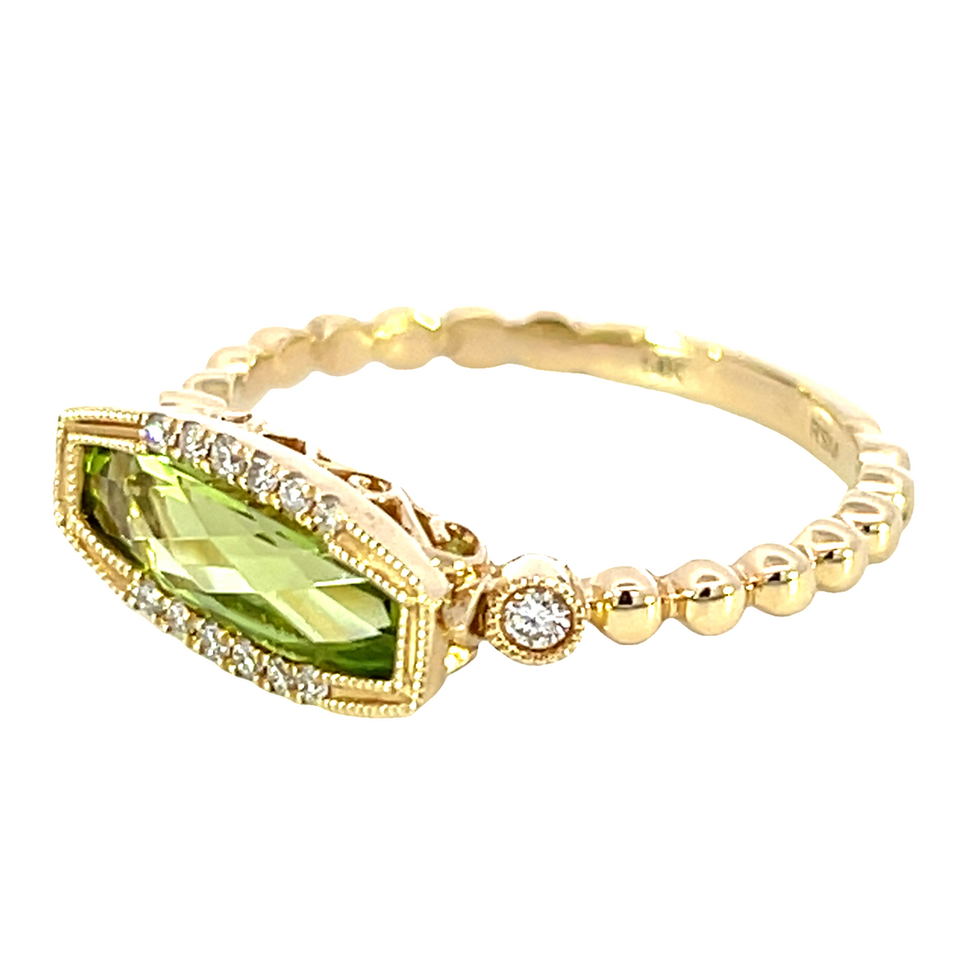 14k Yellow Gold Cushion Peridot Geometric Ring