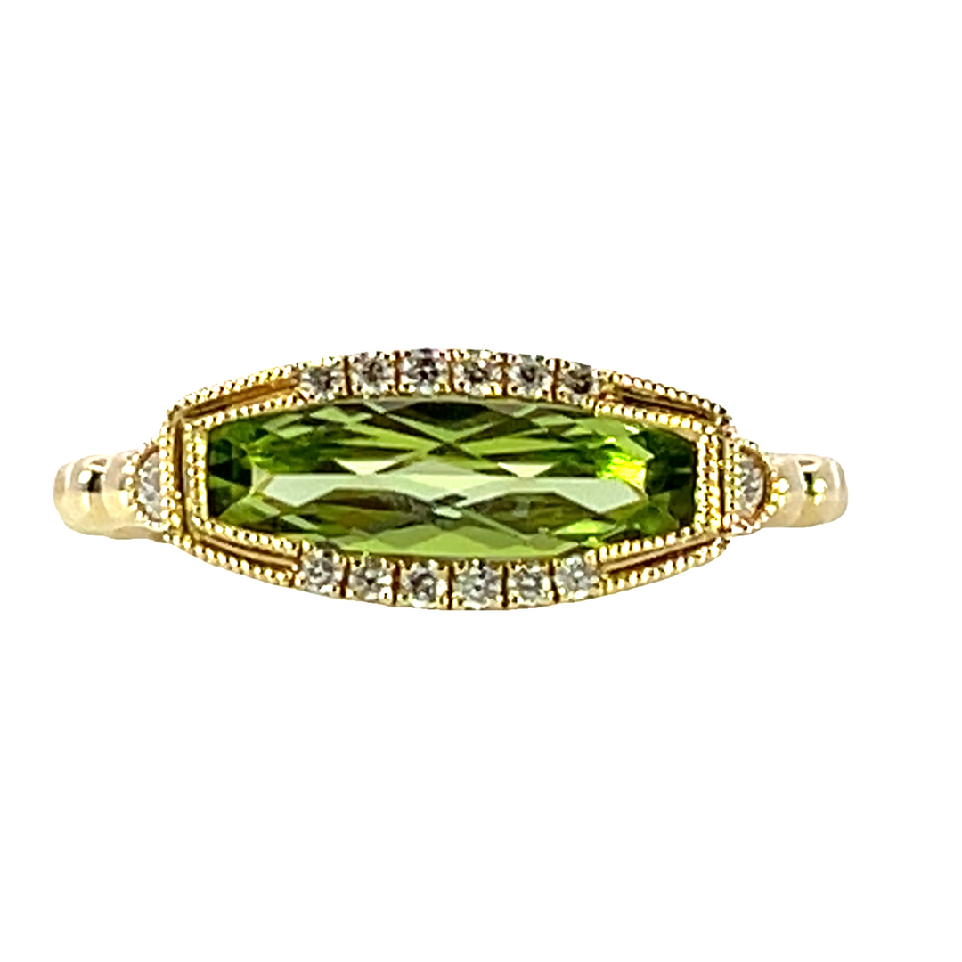 14k Yellow Gold Cushion Peridot Geometric Ring