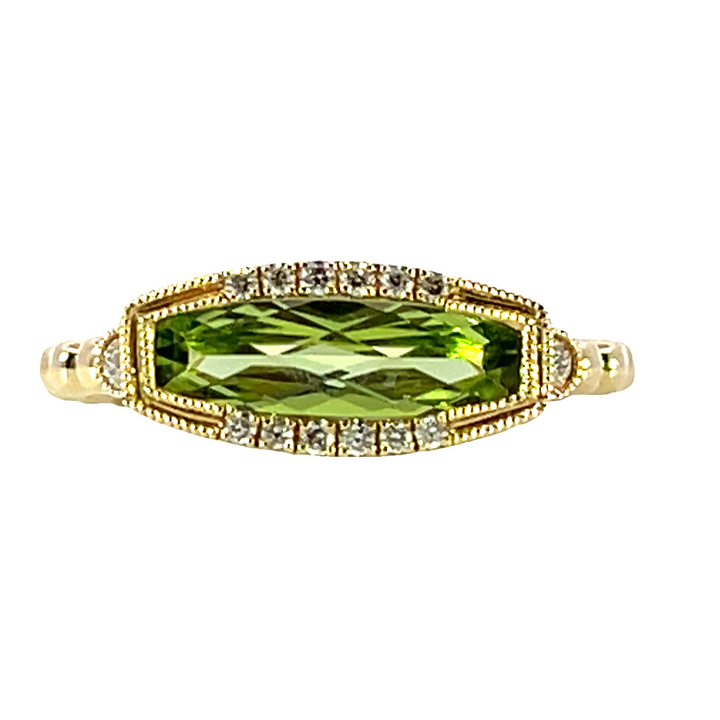14k Yellow Gold Cushion Peridot Geometric Ring
