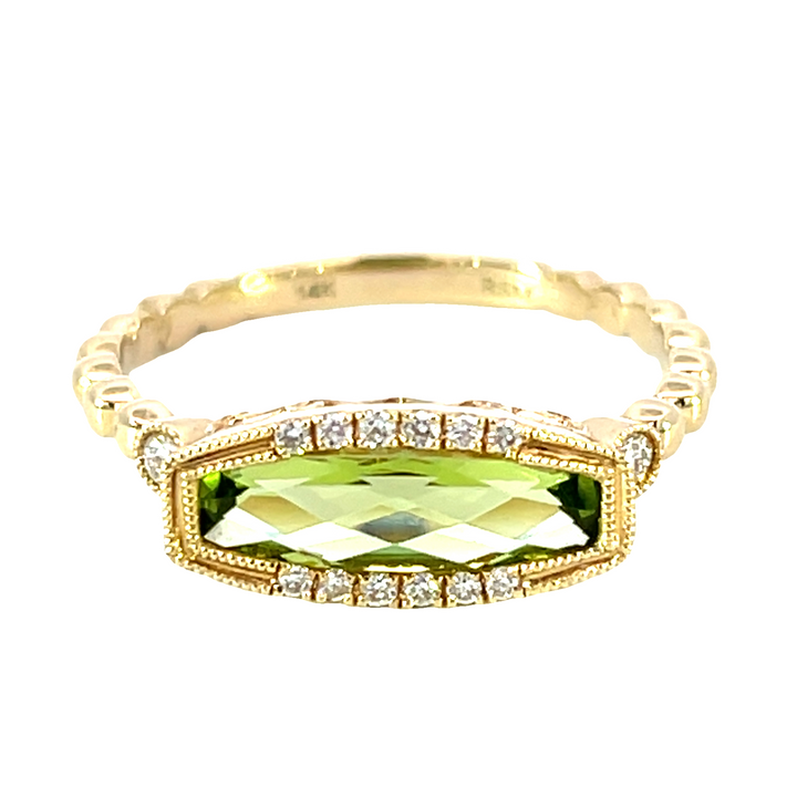 14k Yellow Gold Cushion Peridot Geometric Ring