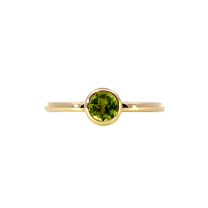 14k Yellow Gold Round Peridot Solitaire Ring