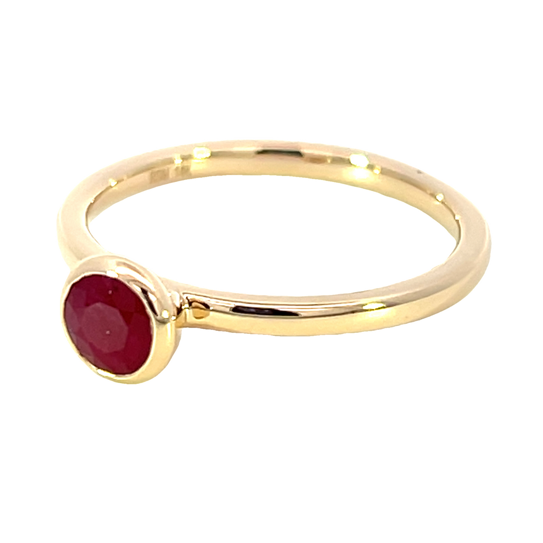 14k Yellow Gold Round Ruby Solitaire Ring
