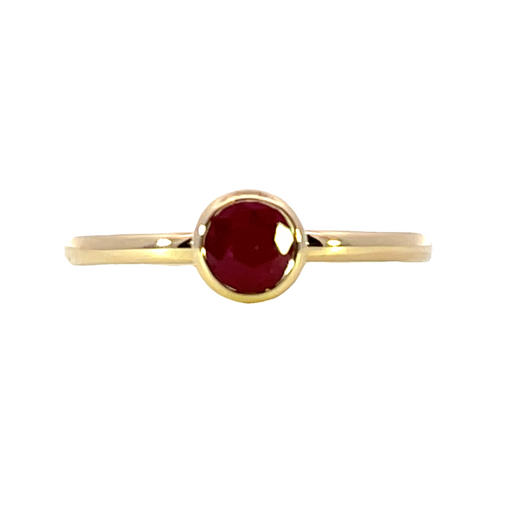 14k Yellow Gold Round Ruby Solitaire Ring