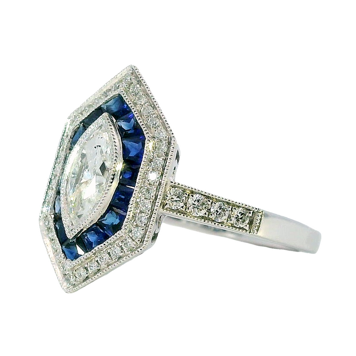 14k White Gold Round Sapphire Vintage Ring