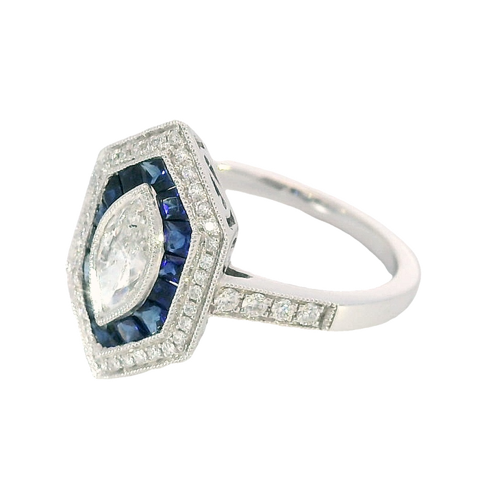 14k White Gold Round Sapphire Vintage Ring