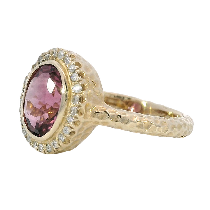 14k Yellow Gold Oval Pink Tourmaline Halo Ring
