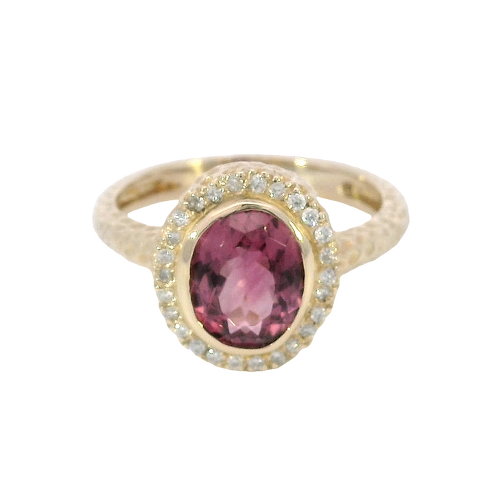 14k Yellow Gold Oval Pink Tourmaline Halo Ring