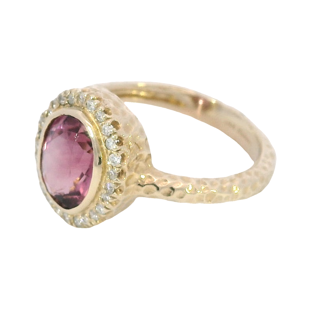 14k Yellow Gold Oval Pink Tourmaline Halo Ring