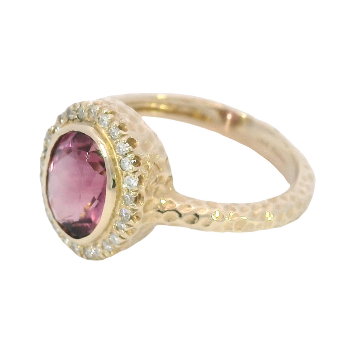 14k Yellow Gold Oval Pink Tourmaline Halo Ring