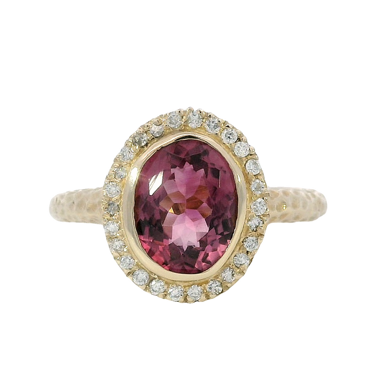 14k Yellow Gold Oval Pink Tourmaline Halo Ring