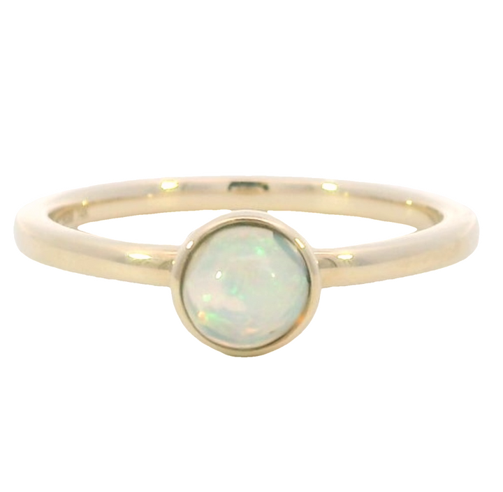 14k Yellow Gold Round Opal Solitaire Ring