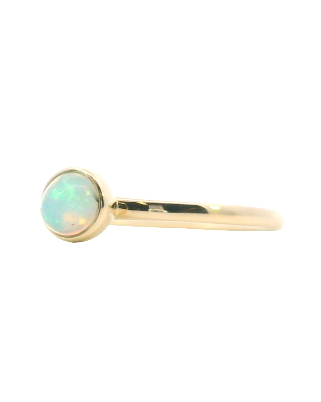 14k Yellow Gold Round Opal Solitaire Ring