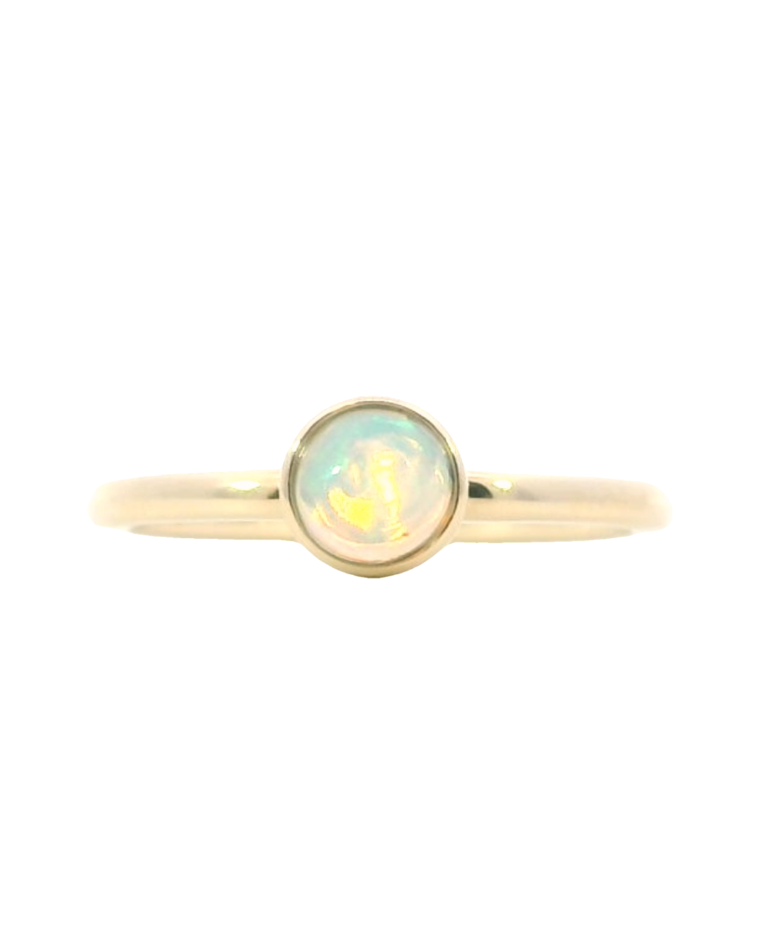 14k Yellow Gold Round Opal Solitaire Ring