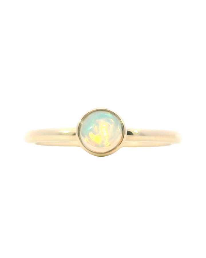 14k Yellow Gold Round Opal Solitaire Ring