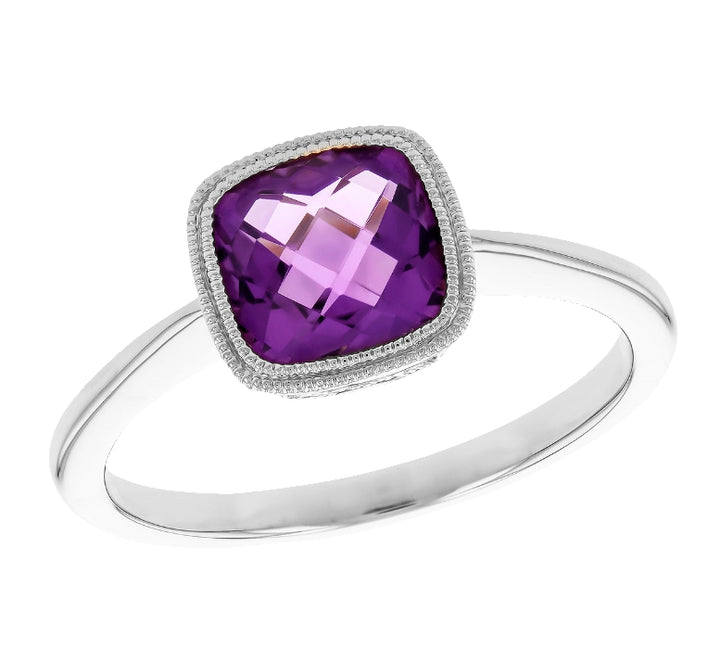 14k White Gold Cushion Amethyst Contemporary Ring
