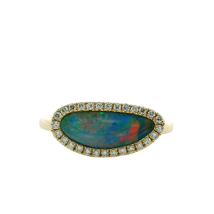 14k Yellow Gold Freeform Opal Halo Ring