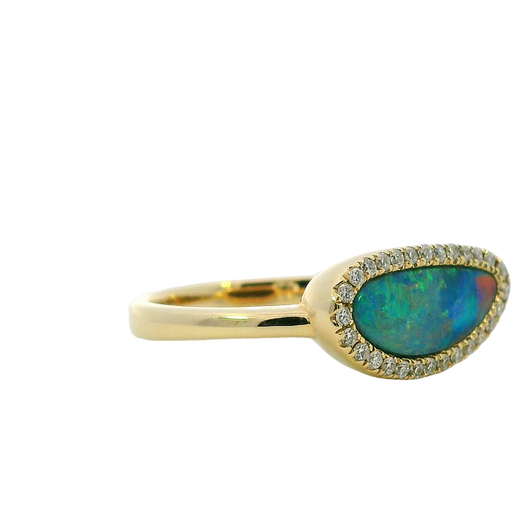14k Yellow Gold Freeform Opal Halo Ring