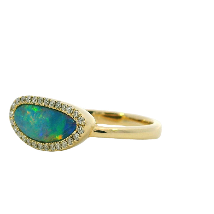 14k Yellow Gold Freeform Opal Halo Ring