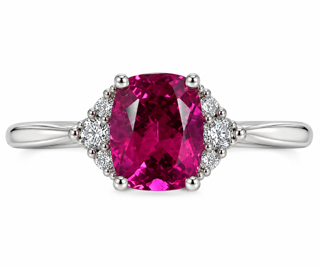 14k White Gold Cushion Pink Tourmaline Contemporary Ring