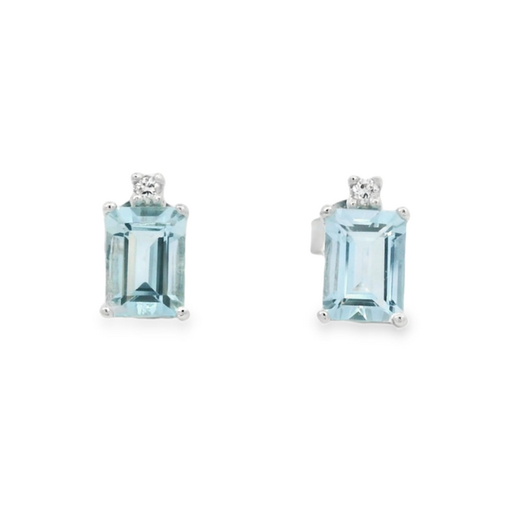 Emerald Cut Aquamarine Earrings, 14k White Gold