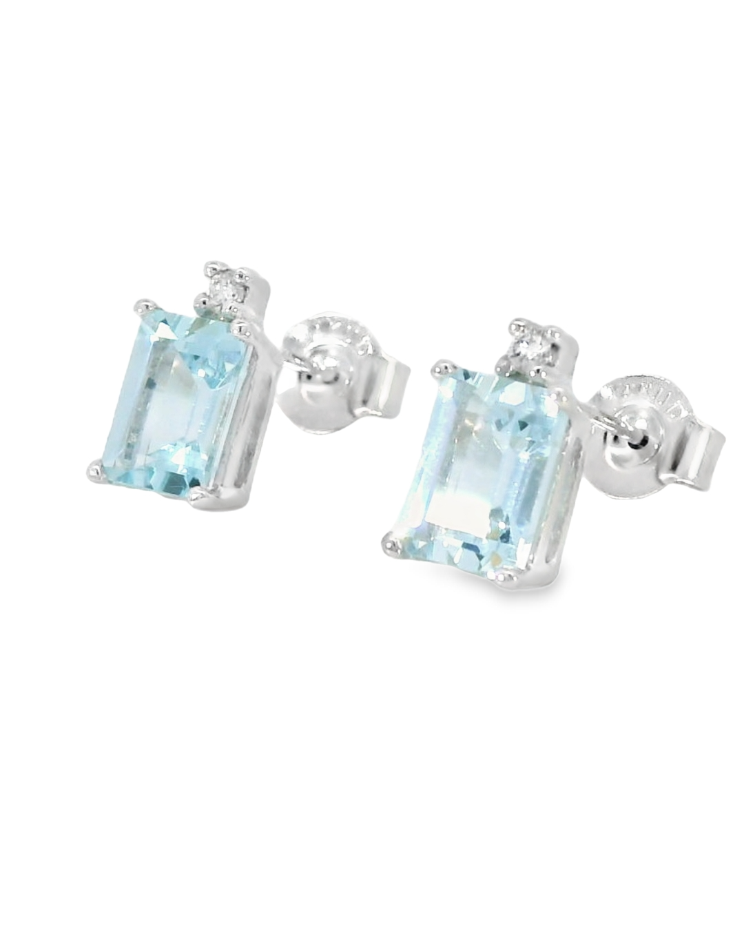 Emerald Cut Aquamarine Earrings, 14k White Gold