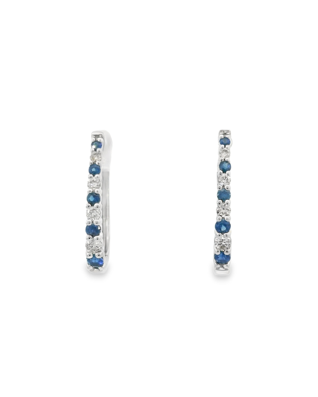 14k White Gold Round Sapphire Medium Hoop Earrings