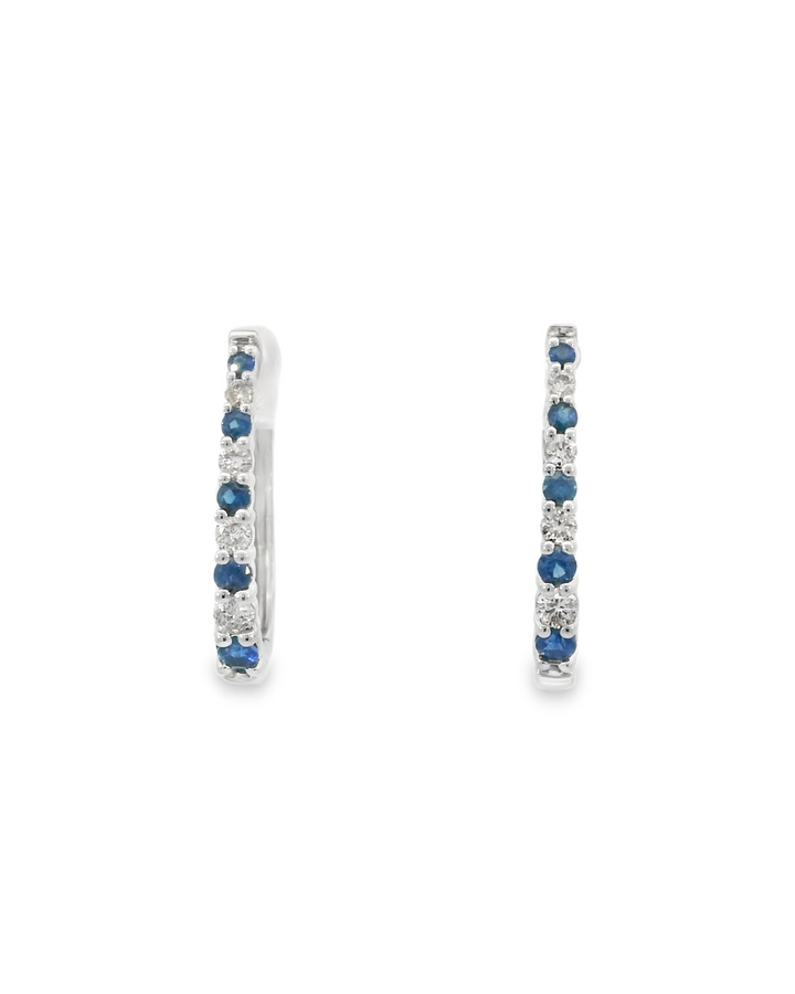 14k White Gold Round Sapphire Medium Hoop Earrings