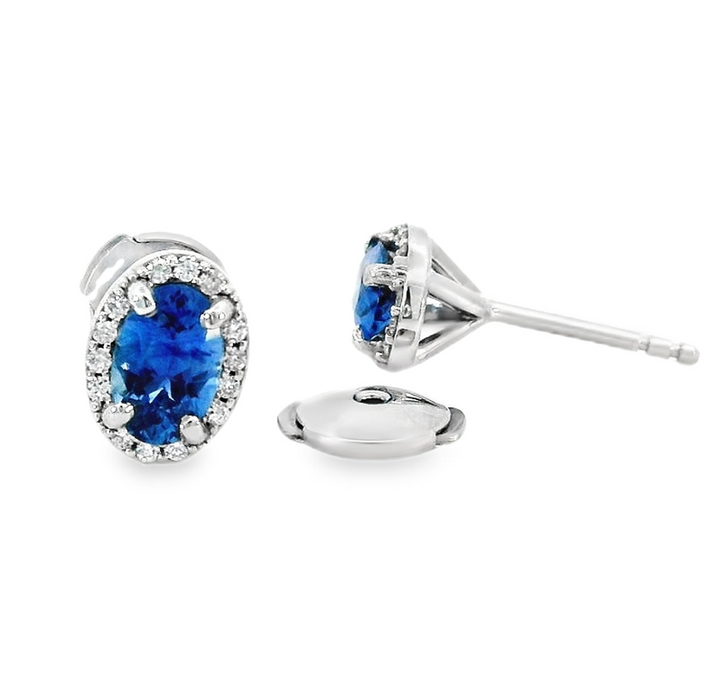 14k White Gold Oval Sapphire Stud Earrings
