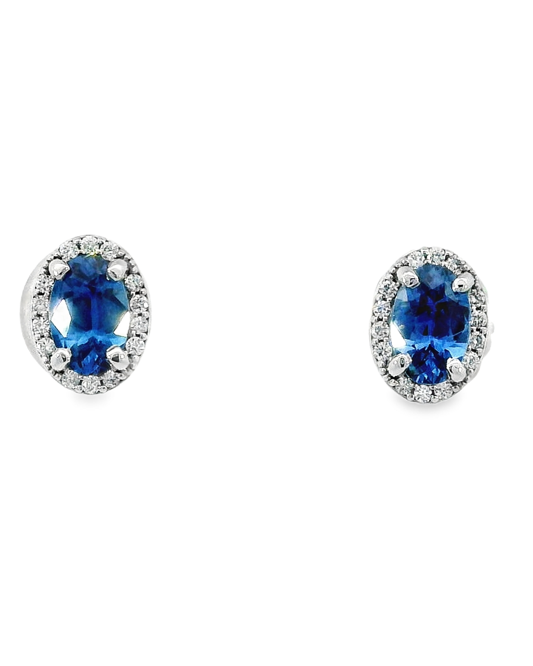 14k White Gold Oval Sapphire Stud Earrings