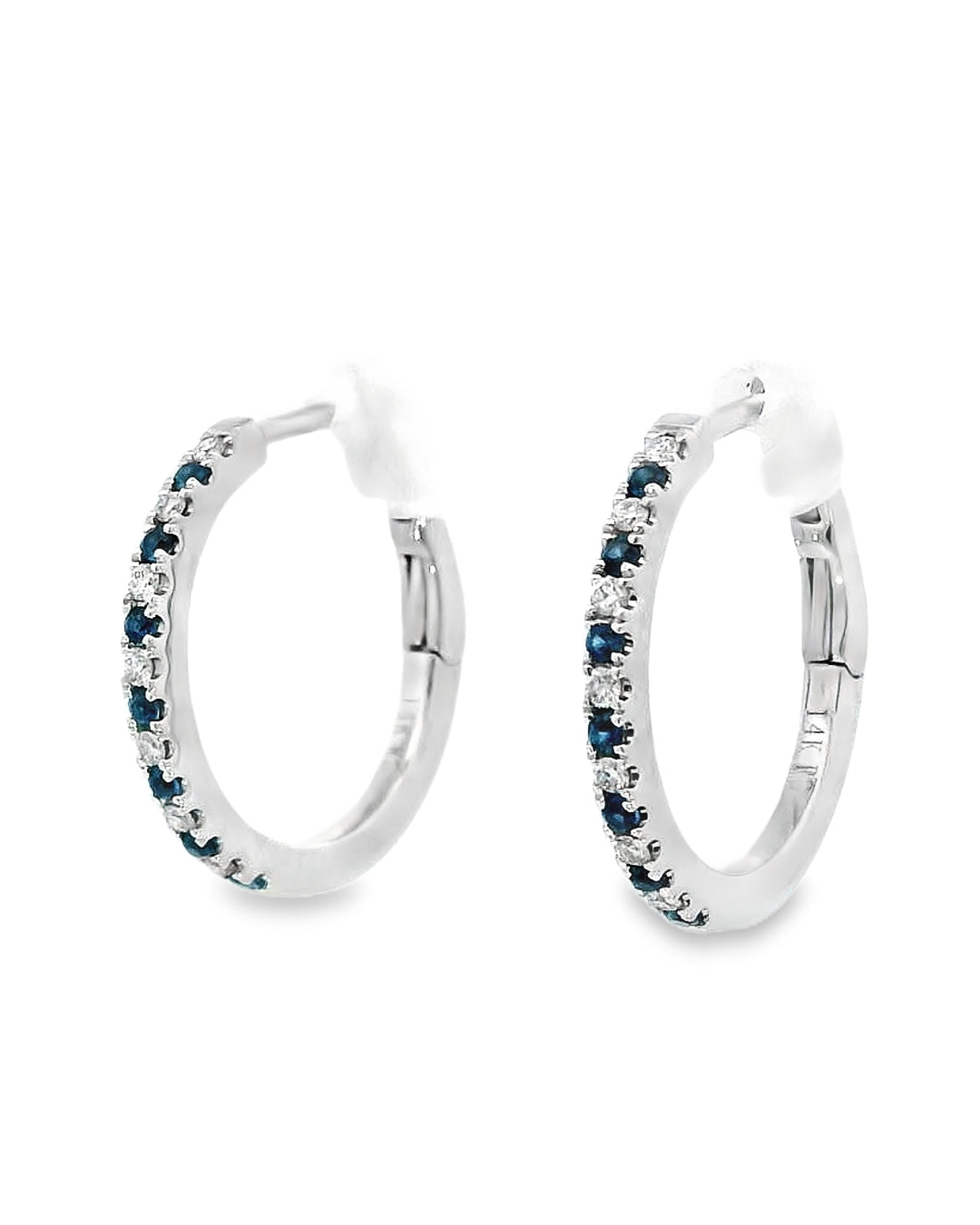 14k White Gold Round Sapphire Medium Hoop Earrings
