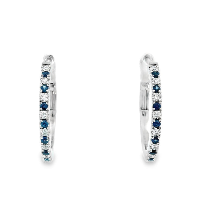 14k White Gold Round Sapphire Medium Hoop Earrings
