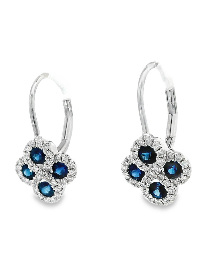 14k White Gold Round Sapphire Leverback Earrings