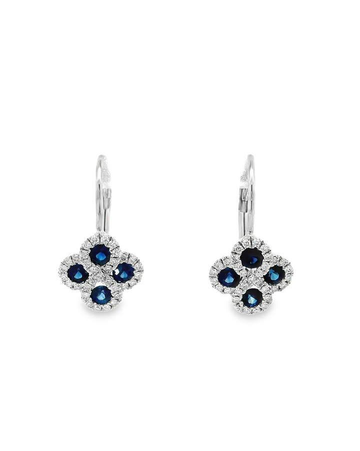 14k White Gold Round Sapphire Leverback Earrings