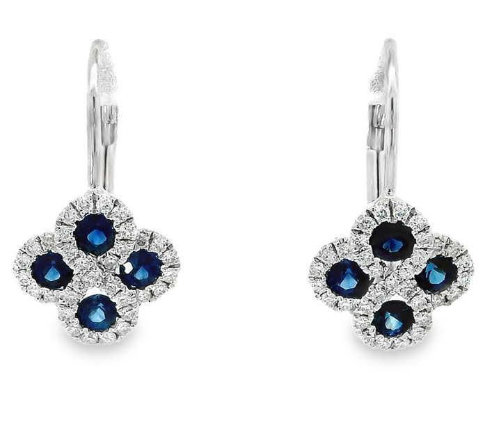 14k White Gold Round Sapphire Leverback Earrings