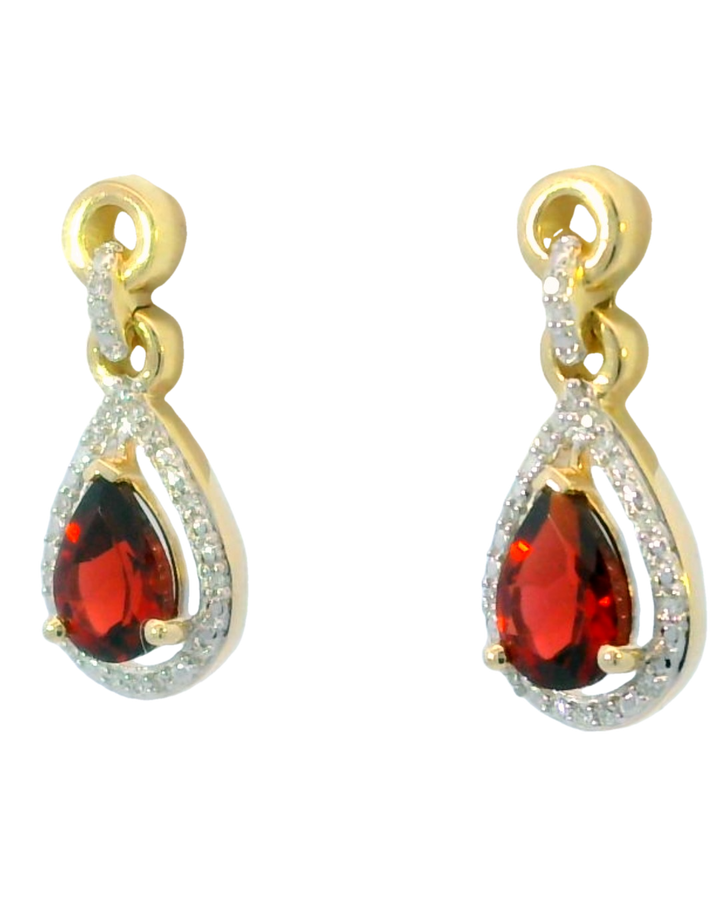 Pear Mozambique Garnet Drop Earrings, 14k Yellow Gold