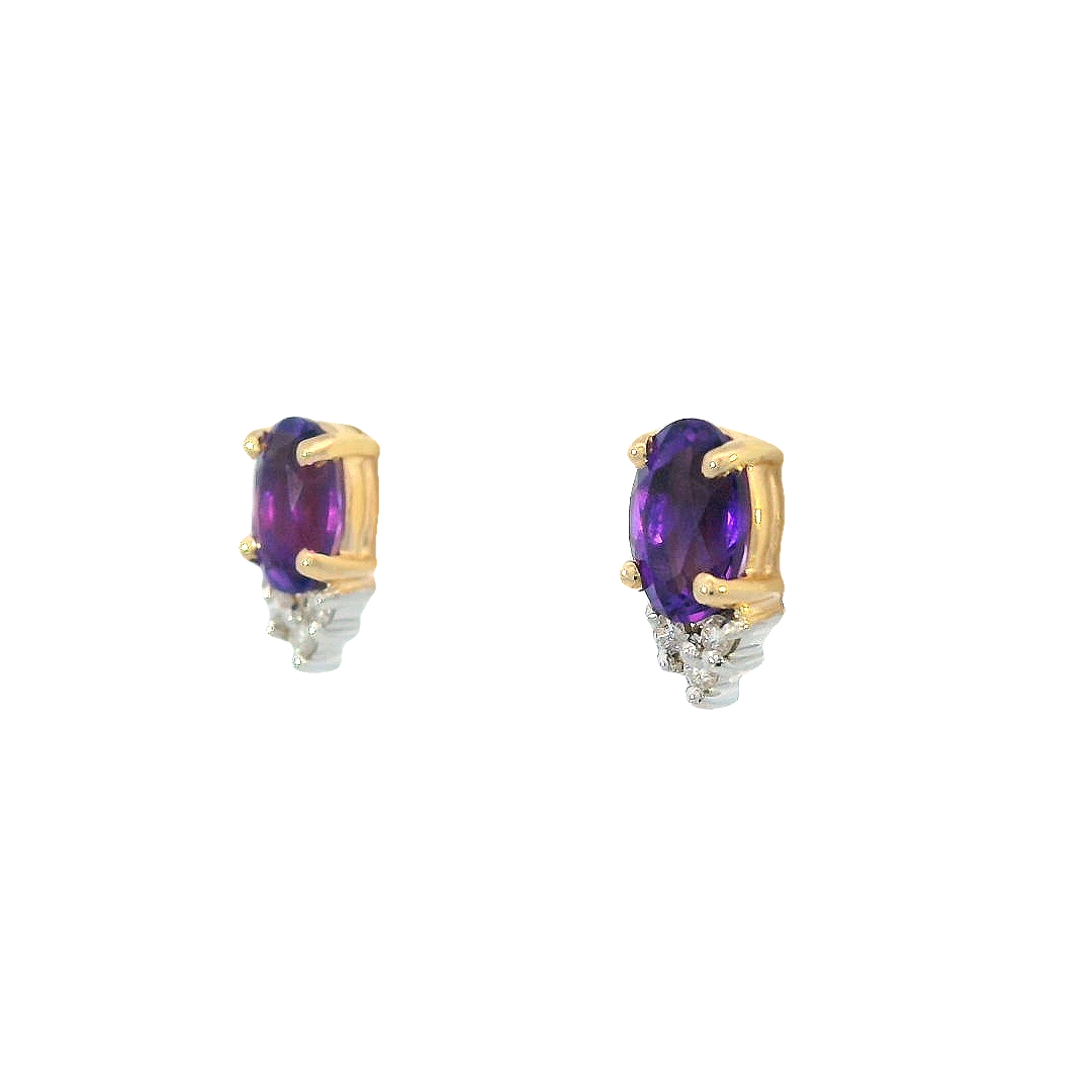 14k Two-Tone Oval Amethyst Stud Earrings