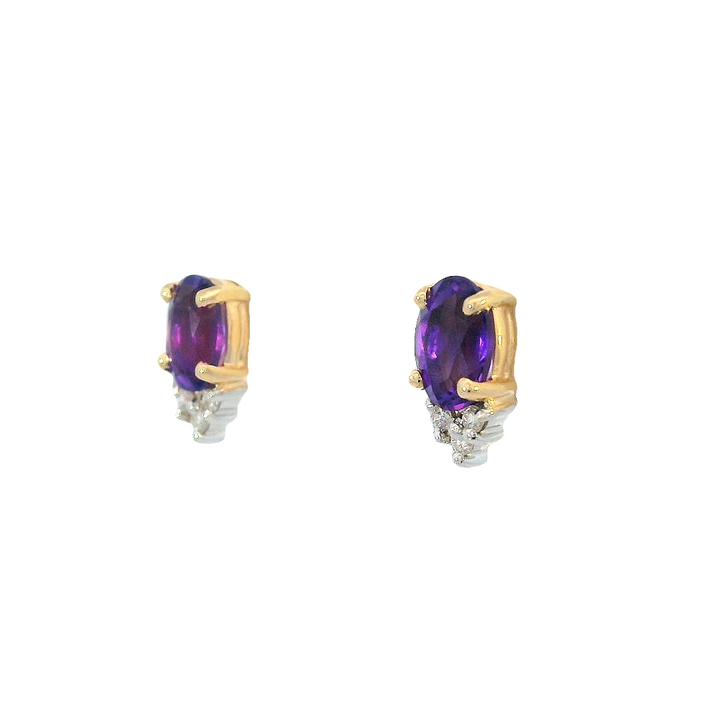 14k Two-Tone Oval Amethyst Stud Earrings