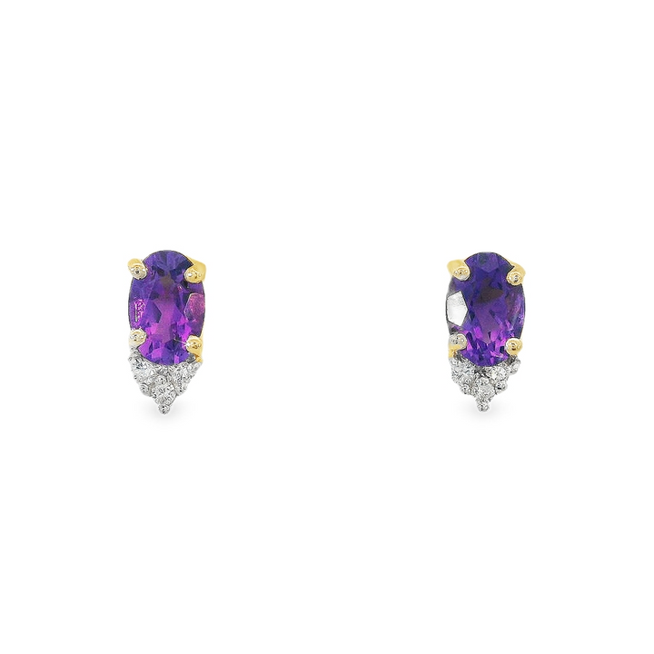14k Two-Tone Oval Amethyst Stud Earrings