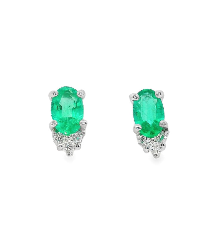 14k White Gold Oval Emerald Stud Earrings