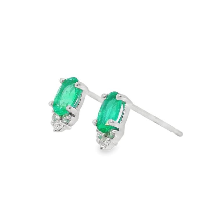 14k White Gold Oval Emerald Stud Earrings