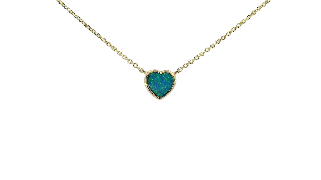 Australian Opal Doublet Heart Necklace, 14k Yellow Gold