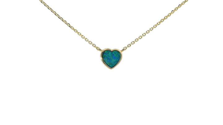 Australian Opal Doublet Heart Necklace, 14k Yellow Gold