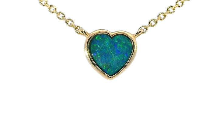 Australian Opal Doublet Heart Necklace, 14k Yellow Gold