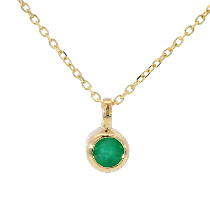 14k Yellow Gold Round Emerald Solitaire Bezel Set Pendant